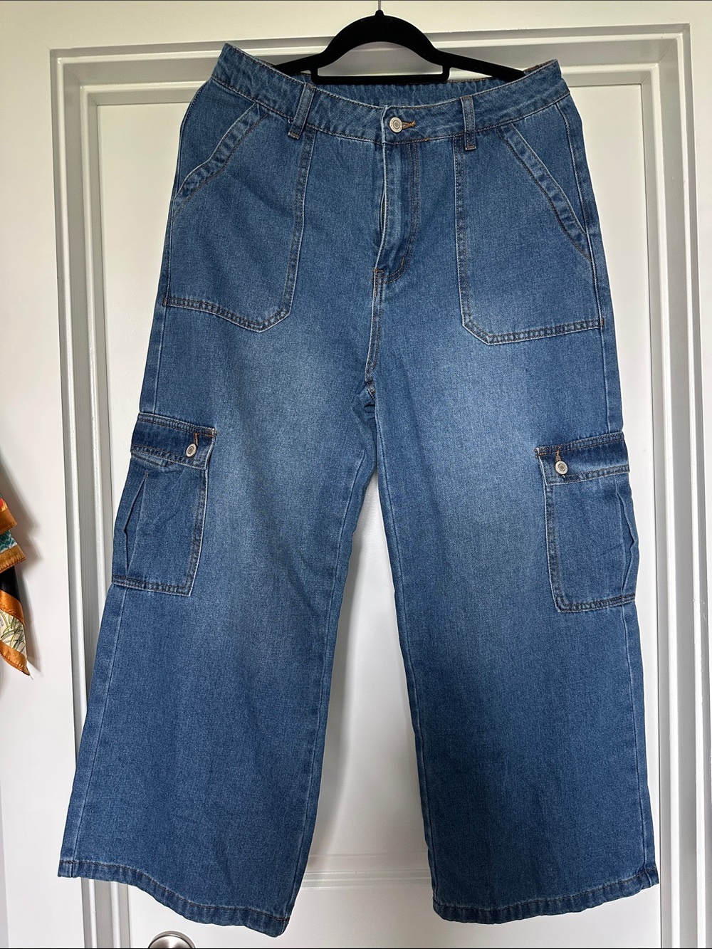 Amazon Women's Wide-Leg Denim Cargo Jeans - Blue